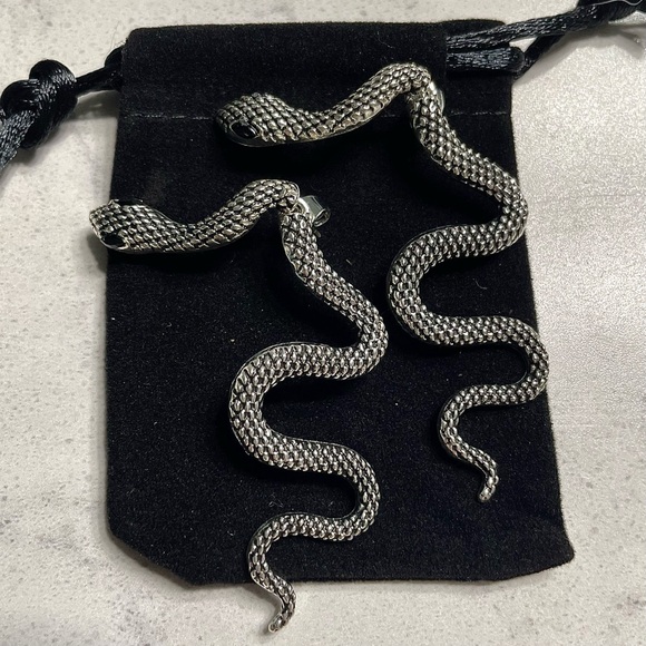 Chic Silver Snake Earrings - Picture 2 of 3